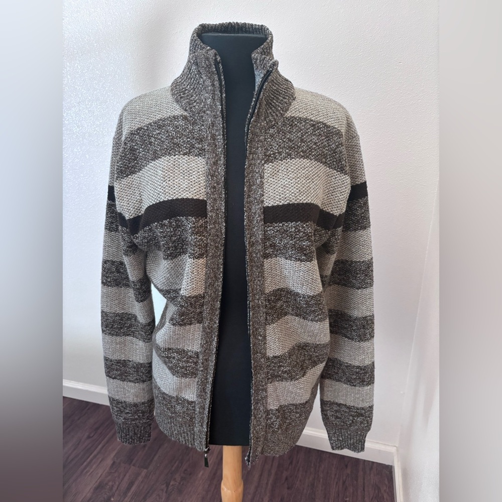 Men's Striped Sweater - Gray and Brown